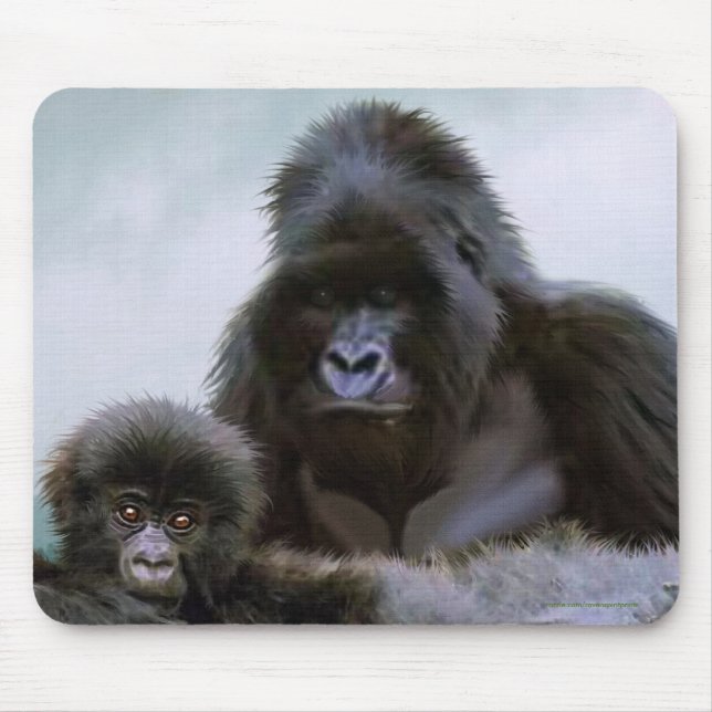 Mountain Gorilla Vater und Baby Conservation Art Mousepad (Vorne)