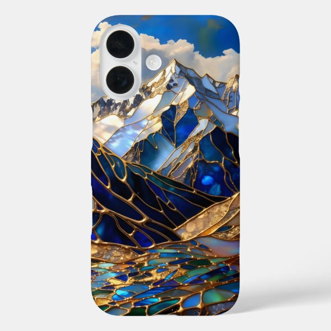 Mountain iPhone Hülle Blau Gold Buntglas Lands (Rückseite)