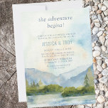 Mountain Lake Adventure Begins Paare Dusche Einladung<br><div class="desc">Mountain Paare duschen Einladung mit landschaftlichem Aquarelldesign in dustigen Blau- und Grüntönen. Die Seeszene mit Bergen, Grünpflanzen und Kiefern, dem See und einem hellen Himmel. Der gesamte Text ist editierbar, inklusive des Titels "Das Abenteuer beginnt" und Sie können natürlich auch Paare Dusche für ein Brautparty oder eine andere Veranstaltung wechseln....</div>