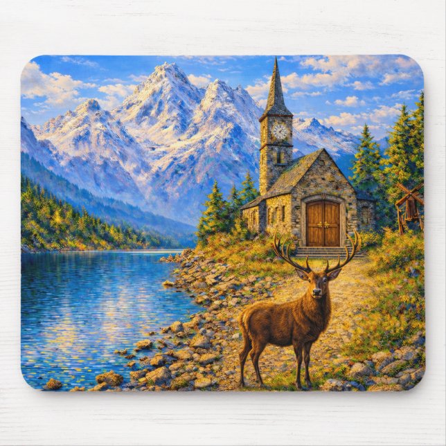 Mountain Lake Deer Chapel Mouse Pad Mousepad (Vorne)