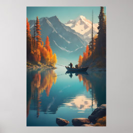 Mountain Lake Fishing Nature Poster