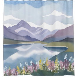 Mountain Lake | Floral Watercolor Landscape Duschvorhang