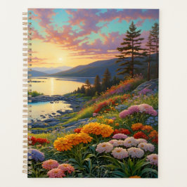Mountain Lake Flowers Colorful Art Planer