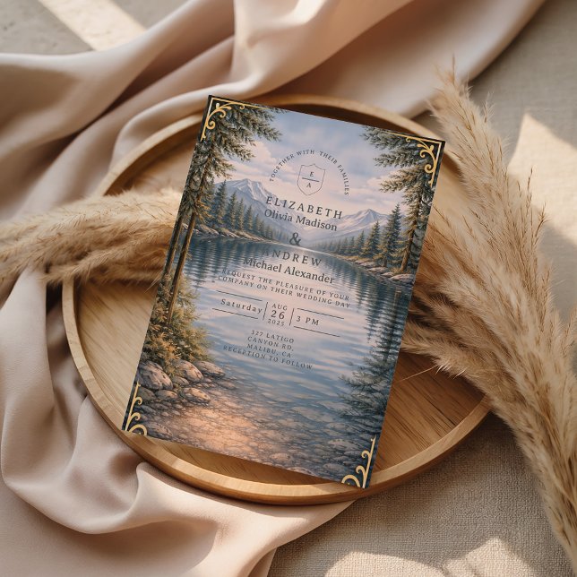 Mountain Lake Forest Reflection Wedding Einladung (Von Creator hochgeladen)