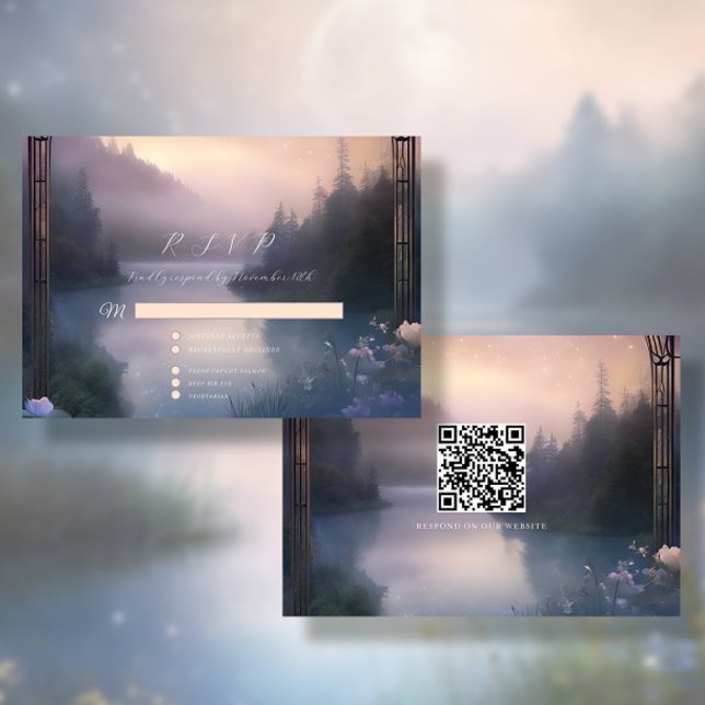 Mountain Lake Forest Stars Ethereal Rustikale Hoch RSVP Karte (Von Creator hochgeladen)