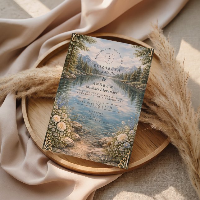 Mountain Lake Forest Wildflower Wedding Einladung (Von Creator hochgeladen)