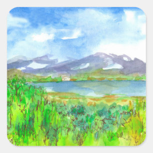 Mountain Lake House Quadratischer Aufkleber