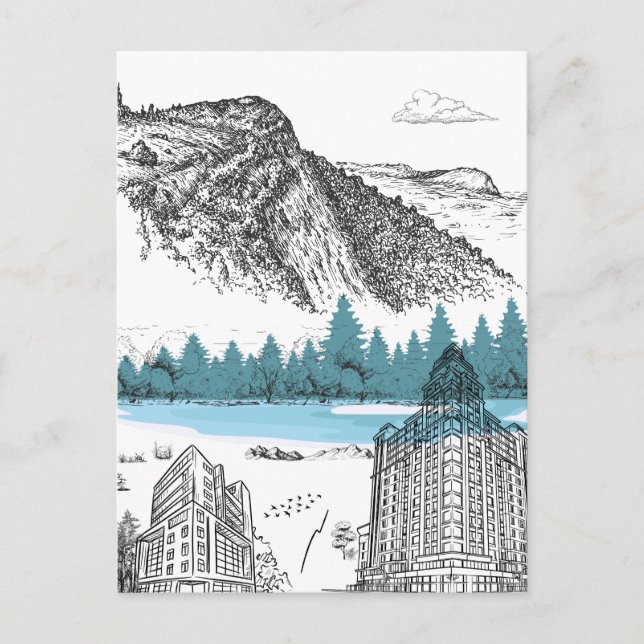Mountain Lake Lodge Illustration Nature Scenery Postkarte (Vorderseite)