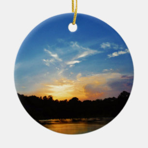 Mountain Lake Sunset Keramik Ornament