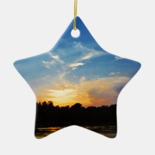 Mountain Lake Sunset Keramik Ornament