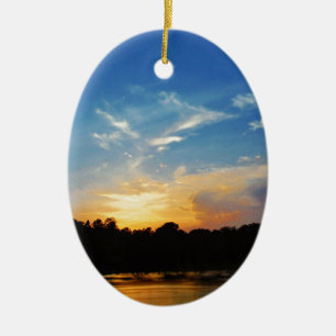Mountain Lake Sunset Keramik Ornament