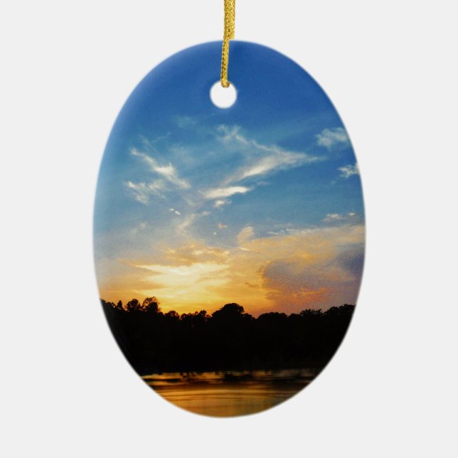Mountain Lake Sunset Keramik Ornament (Vorne)