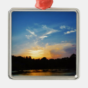 Mountain Lake Sunset Silbernes Ornament