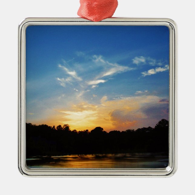 Mountain Lake Sunset Silbernes Ornament (Vorne)