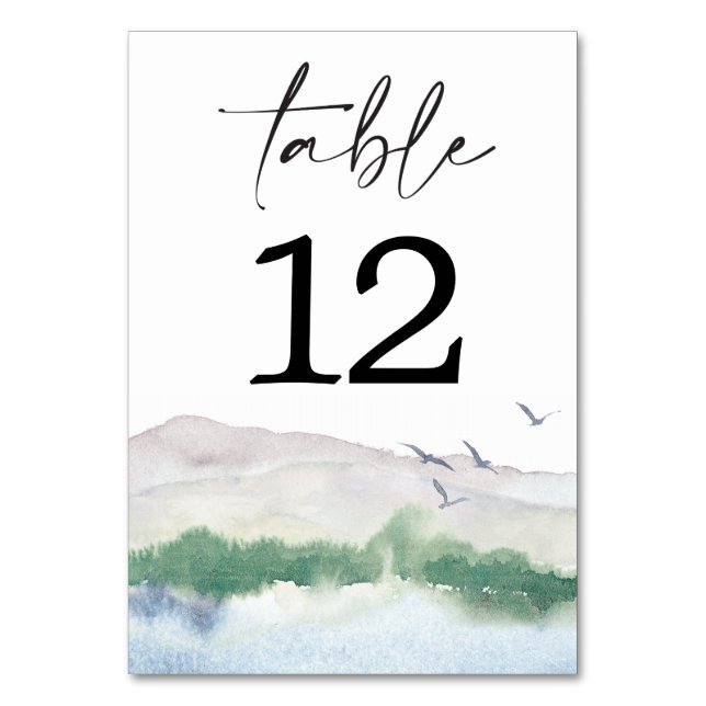 Mountain Lake Table Cards Hochzeiten Tischnummern (Vorderseite)