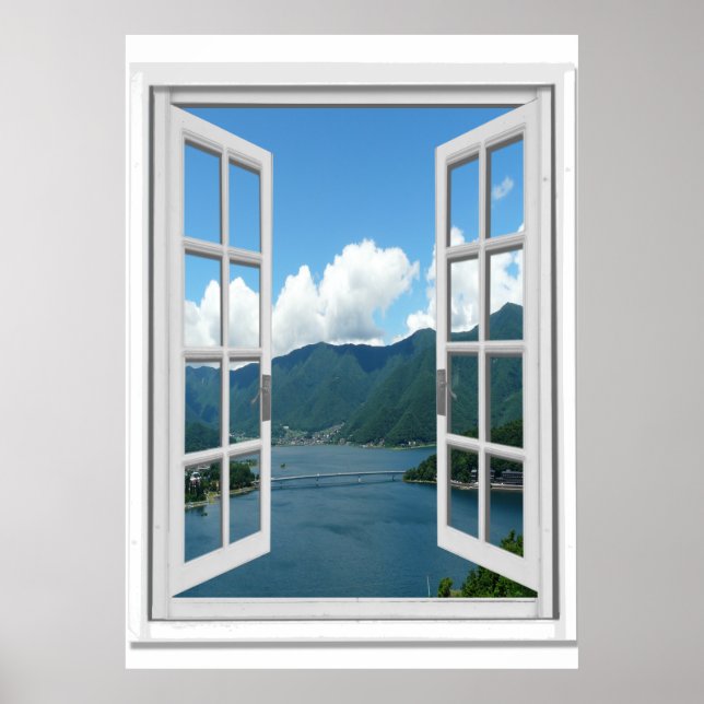 Mountain Lake View Trompe l'oeil Fake Window Poster (Vorne)