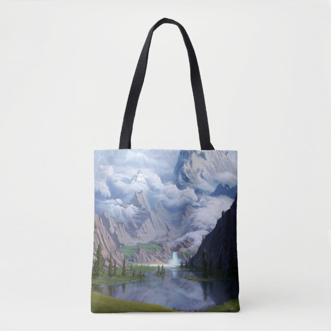 Mountain Lake Wasserfall digitale Kunst 3D Illustr (Vorderseite)