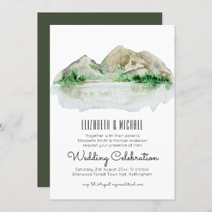 Mountain Lake Watercolor Einladung zur Hochzeit