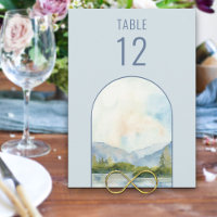 Mountain Lake Watercolor Hochzeit Tischnummer