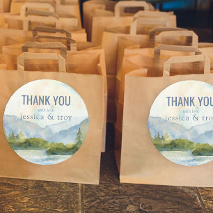 Mountain Lake Watercolor Hochzeit Vielen Dank Runder Aufkleber