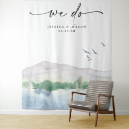 Mountain Lake Wedding Backdrop Foto Stand Wandteppich