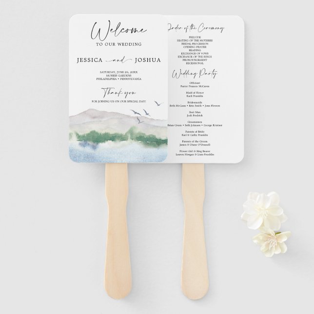 Mountain Lake Wedding Program Fan Fächer (Vorne und Hinten)