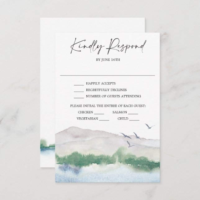 Mountain Lake Wedding RSVP Card Einladung (Vorne/Hinten)
