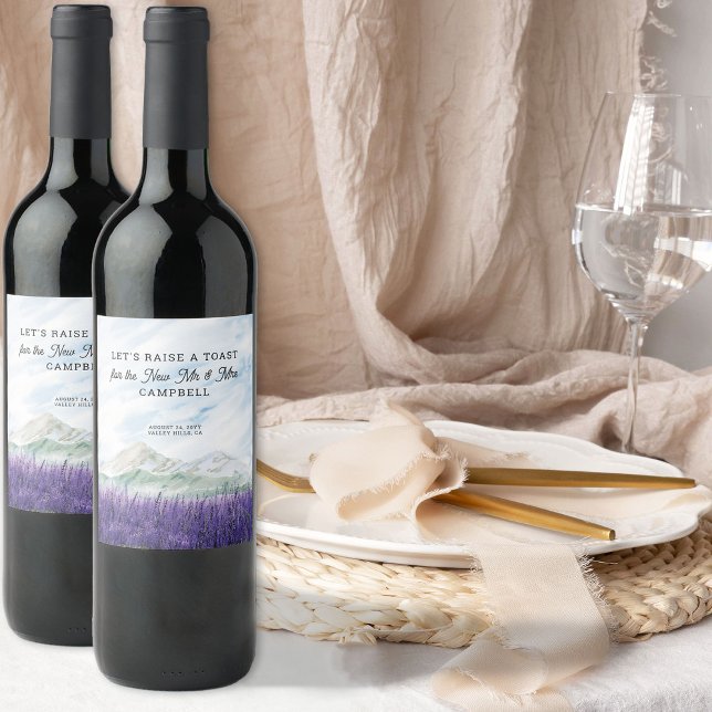 Mountain Lavender Landschaft Neu Mr & Mrs. Weinetikett (Wine bottle labels for the New Mr & Mrs from my Mountain Lavender Wedding Collection)