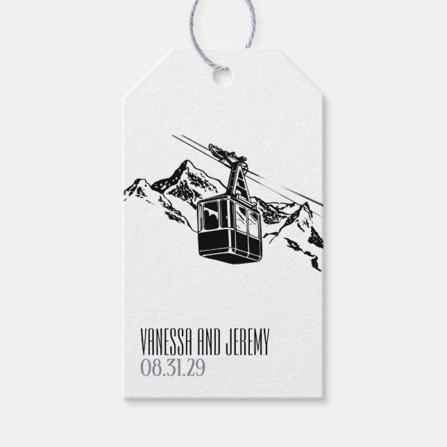 Mountain Liebe Dusty Blue Wedding Geschenkanhänger (Vorderseite)