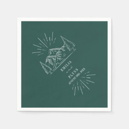 Mountain Line Art Emerald Wedding Napkins Serviette