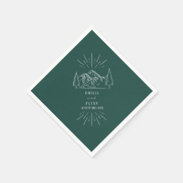 Mountain Line Art Emerald Wedding Napkins Serviette