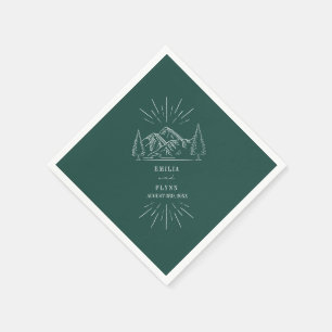 Mountain Line Art Emerald Wedding Napkins Serviette