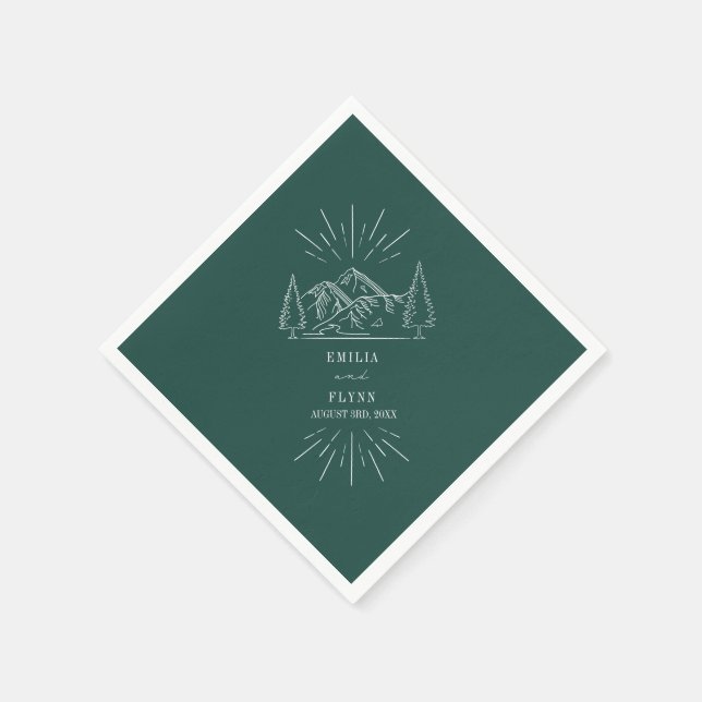 Mountain Line Art Emerald Wedding Napkins Serviette (Ecke)