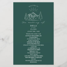Mountain Line Art Emerald Wedding Programm