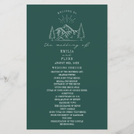 Mountain Line Art Emerald Wedding Programm