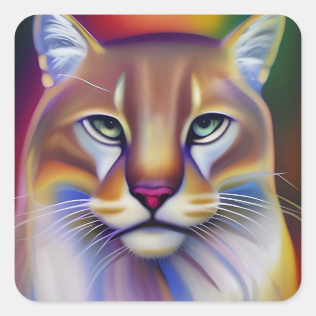 Mountain Lion Art Quadratischer Aufkleber (Vorderseite)