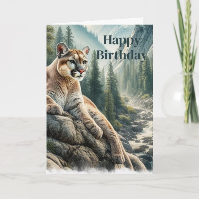 Mountain Lion Lying on Cliff Men's Birthday Card Karte (Vorderseite)