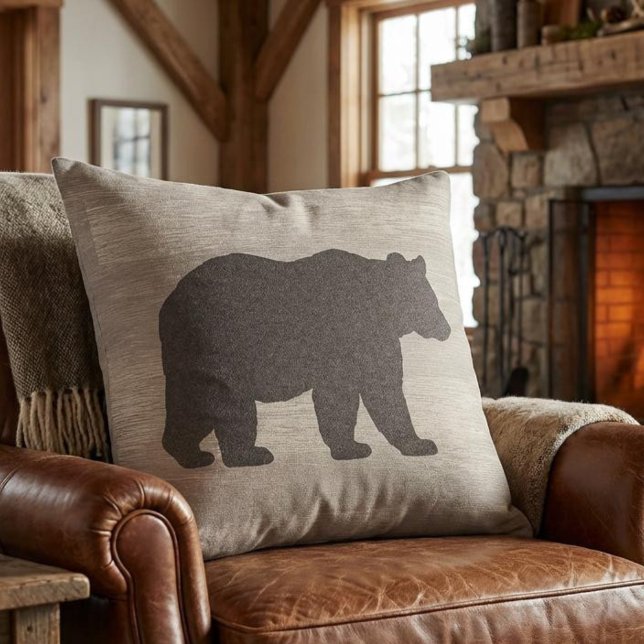 Mountain Lodge Bear Silhouette Throw Pillow Kissen (bear silhouette throw pillow for mountain cabin)