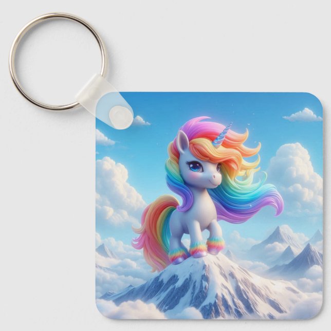 Mountain Magic Rainbow Unicorn Schlüsselanhänger (Vorderseite)