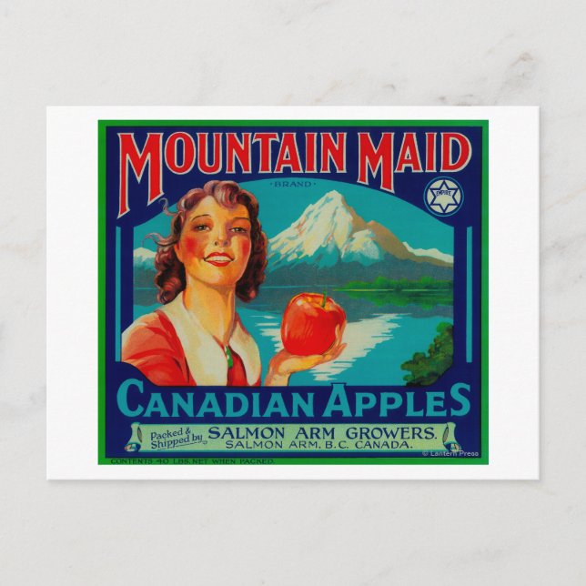 Mountain Maid Apple LabelKanada Postkarte (Vorderseite)