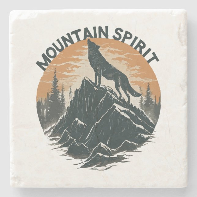Mountain Majesty Wolf Howling auf dem Gipfel Steinuntersetzer (Vorderseite)