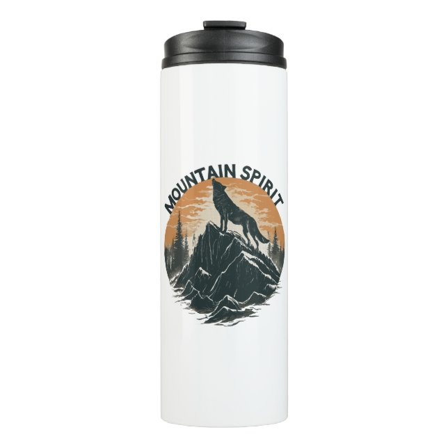Mountain Majesty Wolf Howling auf dem Gipfel Thermosbecher (Vorderseite)