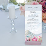 Mountain Meadow Watercolor Dusty Blue Wedding Menükarte<br><div class="desc">Hochzeitsmenü mit idyllischer Landschaft von blauen Bergketten und rosa Wildblume Wiese. Schöne Natur inspiriert landschaftliches Design - perfekt für Outdoorziele,  Bergseen und Landschaftspark oder dustig blaugraue und rosa Themen. Bitte stöbern Sie in meiner Mountain Meadow Kollektion nach passenden Artikeln oder schreiben Sie mir,  um die benötigten Vorlagen zu erstellen.</div>