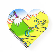 Mountain Meditation Cartoon Heart Shaped Notebook
