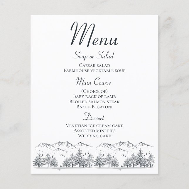 Mountain Menu Rustikale Hochzeit Land Winter (Vorderseite)