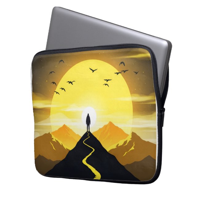 Mountain Peak Silhouette with a winding. Pedestal Laptopschutzhülle (Vorderseite Links)