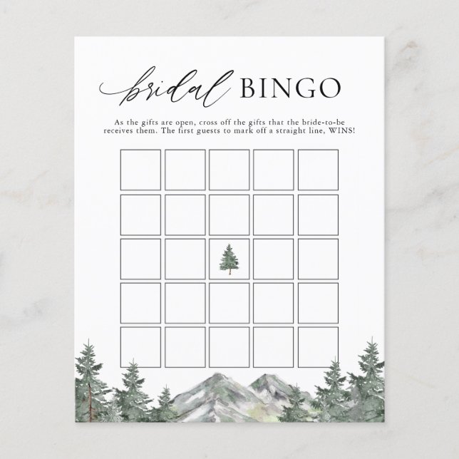 Mountain Pine Tree Brautparty Bridal Bingo Game (Vorderseite)