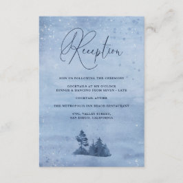 Mountain Pine Trees Blue Winter Wedding Empfang Begleitkarte