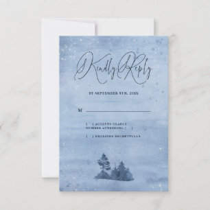 Mountain Pine Trees Light Blue Winter Wedding RSVP Karte