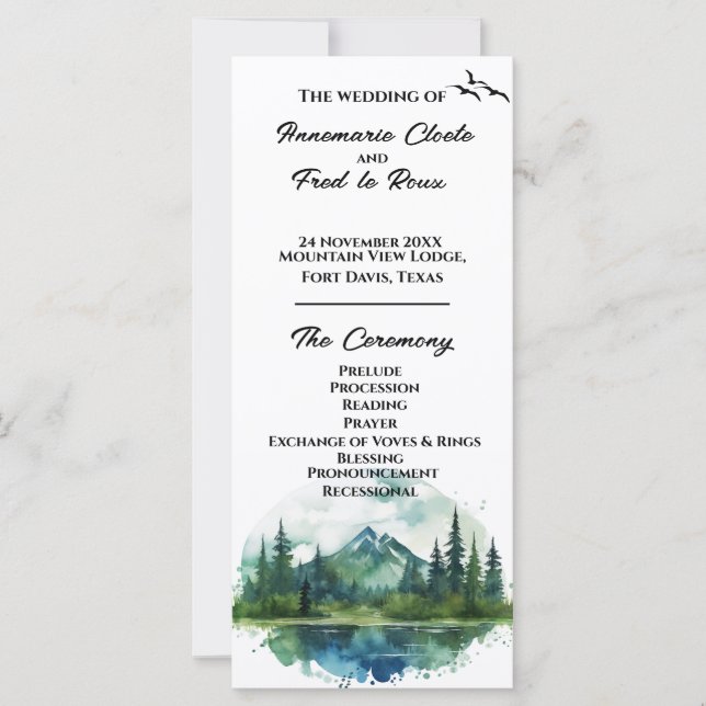 Mountain & Pine Trees Wedding Ceremony Program (Vorderseite)